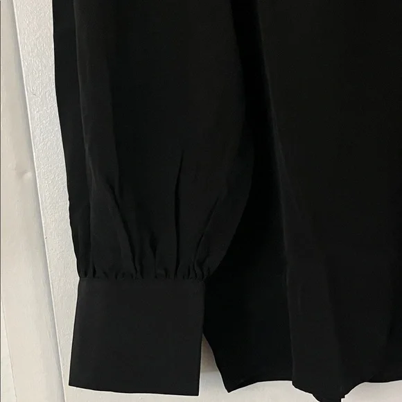 7 For All Mankind Silk Tie Neck Blouse In Black - Picture 4 of 7